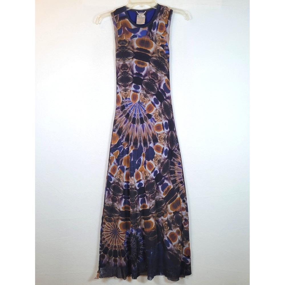 Fuzzi Womens Tie-Dye Mesh Tank Maxi Dress Size XSmall Brown Ecclectic Colorful